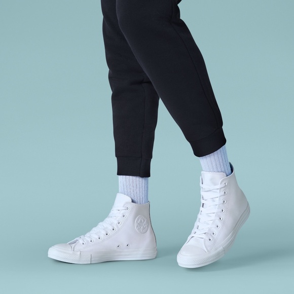 Converse White Leather High-Tops Mens Size 7.5 Womens Size 9.5 - Picture 1 of 8